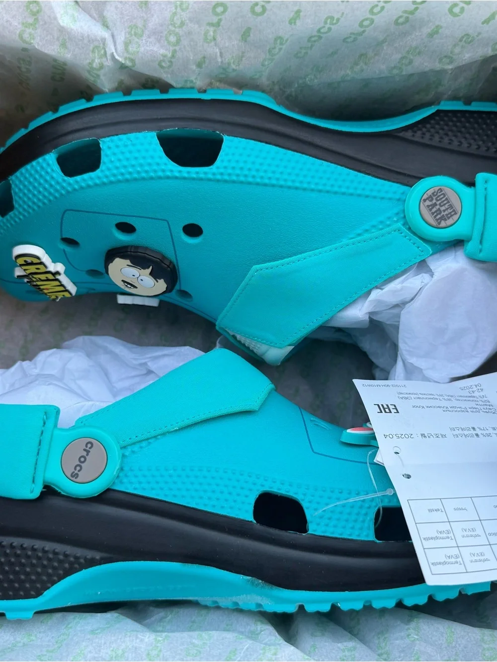 CROCS mens South Park Teal Slip-On Clogs new